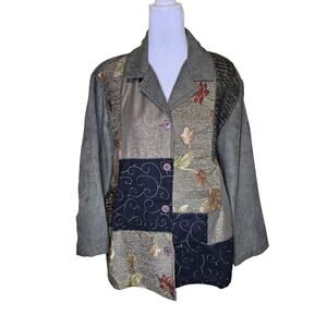 Sara Morgan Lightweight Jacket Women's Size XL Patchwork Embroidered Floral